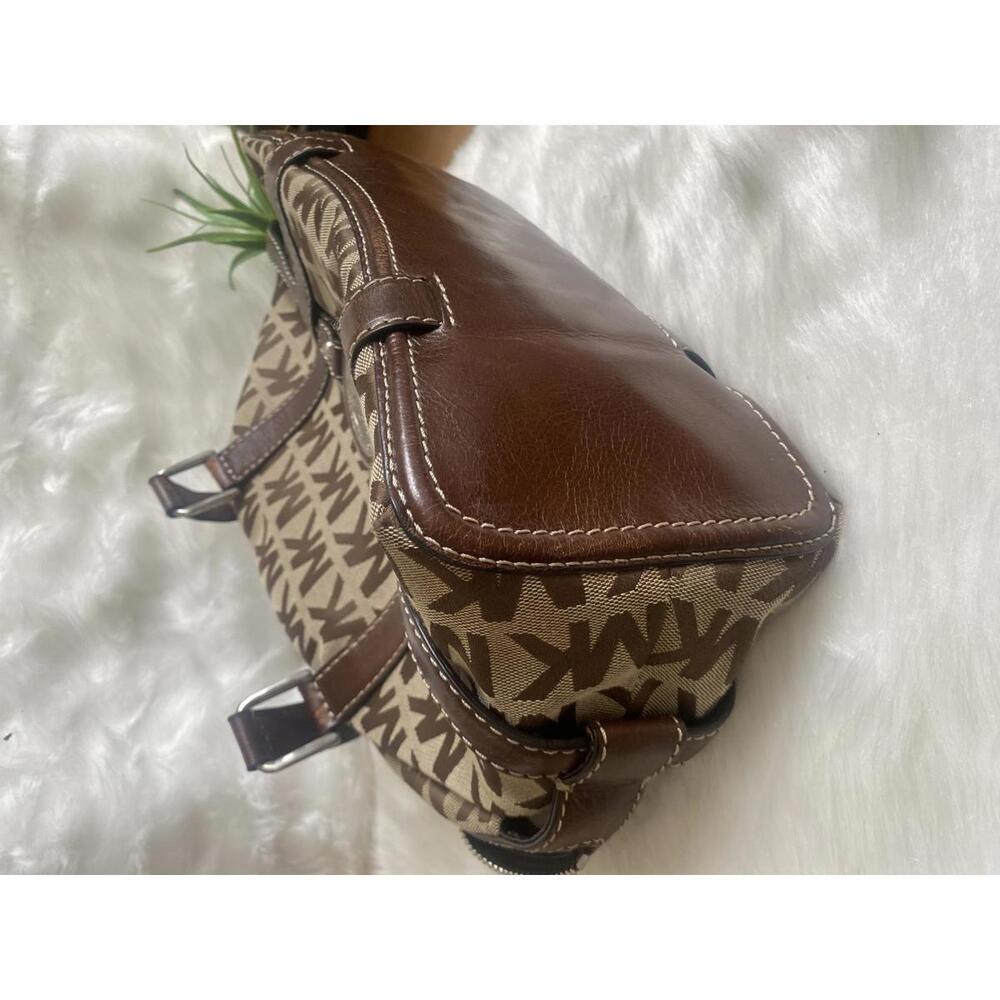 Michael Kors Brown MK Logo Canvas and Leather Shoulder Bag - Picture 7 of 8